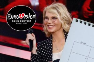 Maria De Filippi ad Amici e logo Eurovision